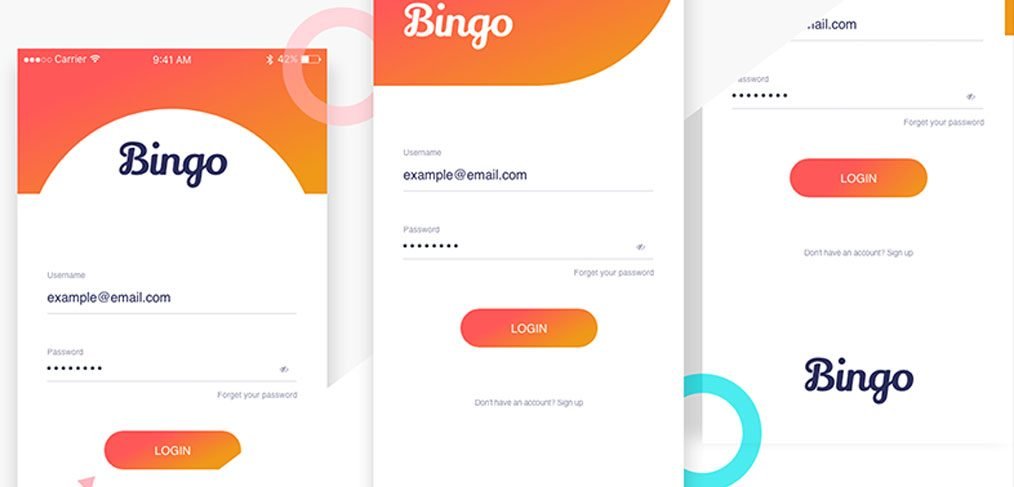 Bingo - Mobile login screens