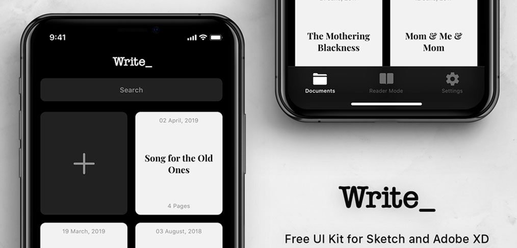 Write - Free XD Mobile UI kit
