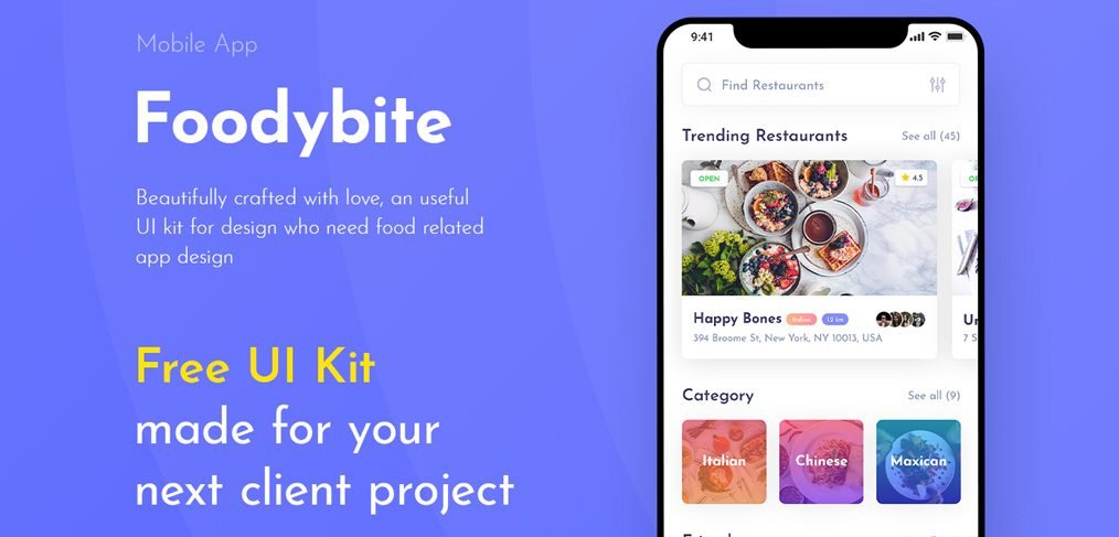 Foodybite - Free Adobe XD UI kit