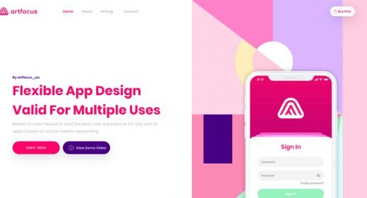 Free XD app landing page template