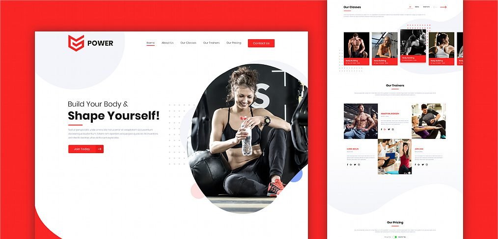 Fitness website template for Adobe XD
