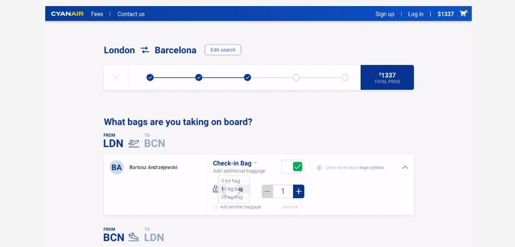 Flight booking redesign with XD