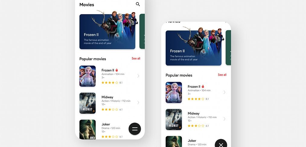 Movie app sliding menu & animation