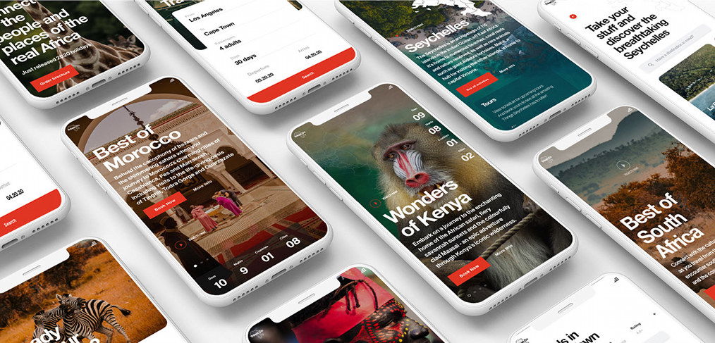 Africa travel UI kit for XD - XDGuru.com