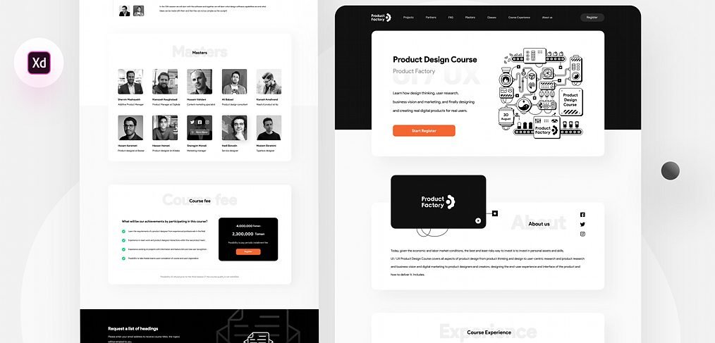 Design course landing template for XD