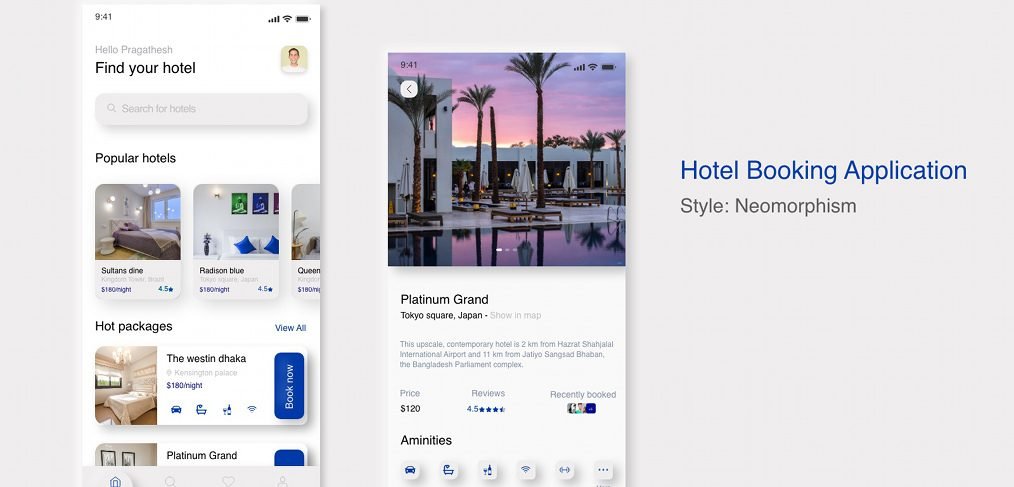 Hotel Booking Neomorphic app concept