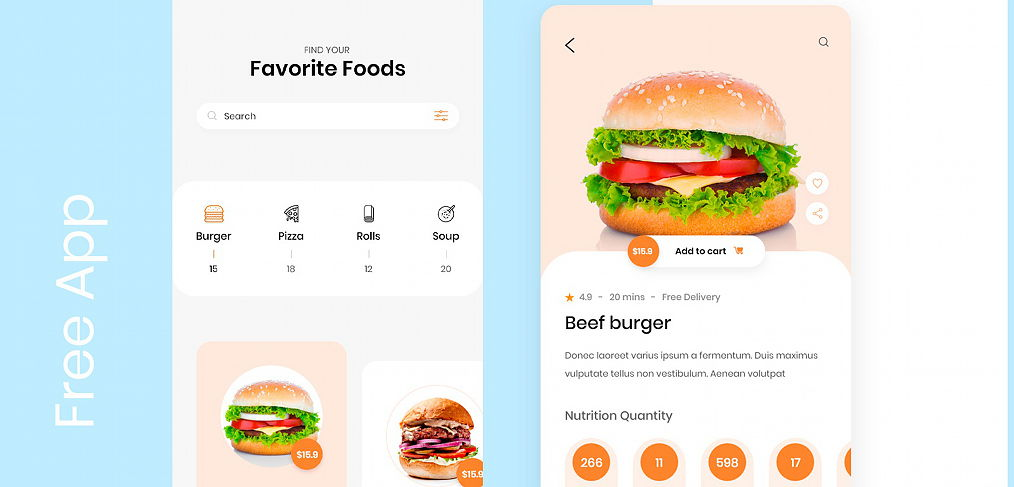 Food mobile app concept for XD - XDGuru.com