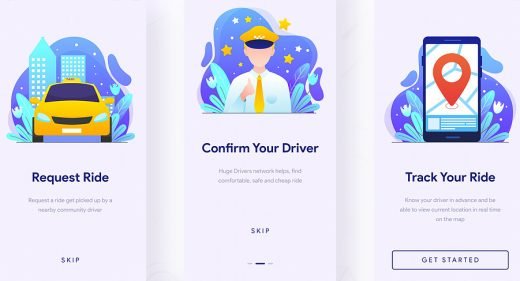 Taxi app template for Adobe XD