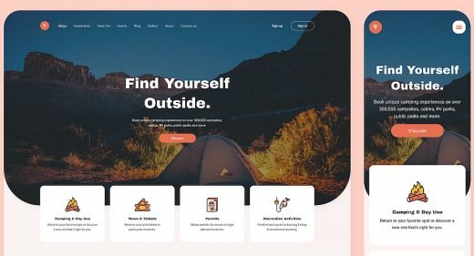 Camping website XD template