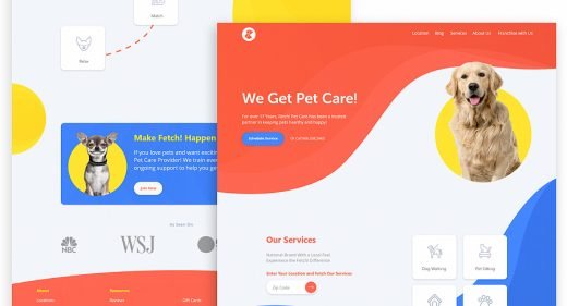 Pet care XD landing page template