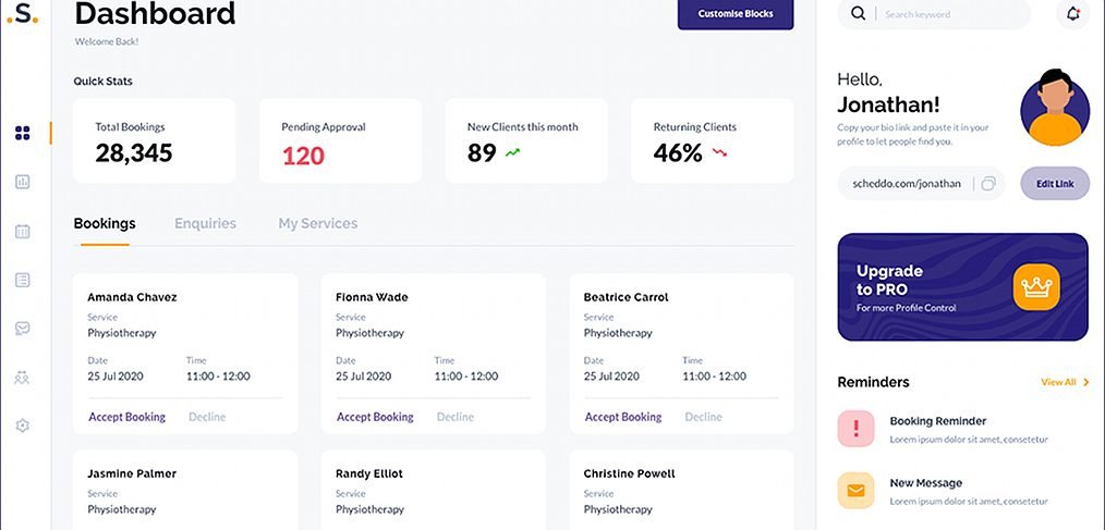 Free XD booking management dashboard