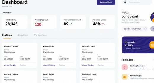 Free XD booking management dashboard
