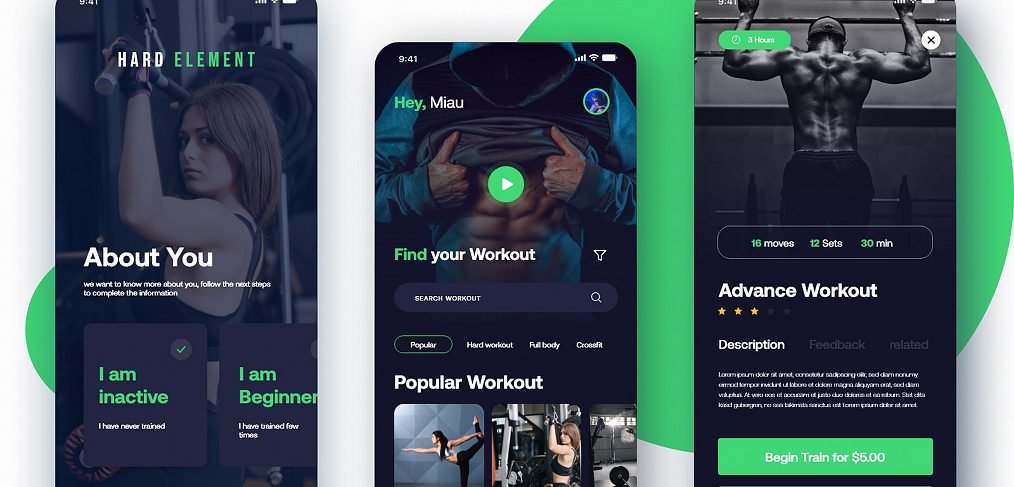 Workout mobile app XD template