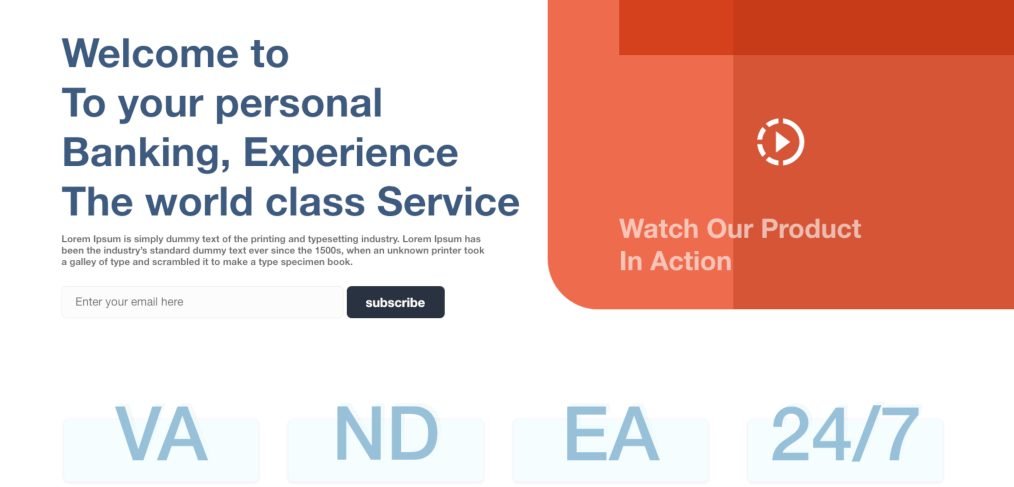 Banking experience landing page