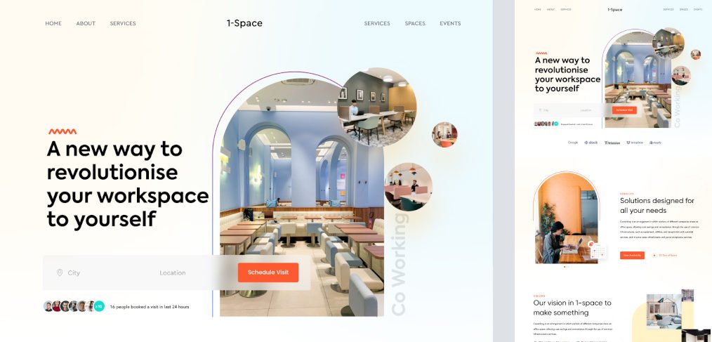 Coworking website template for XD